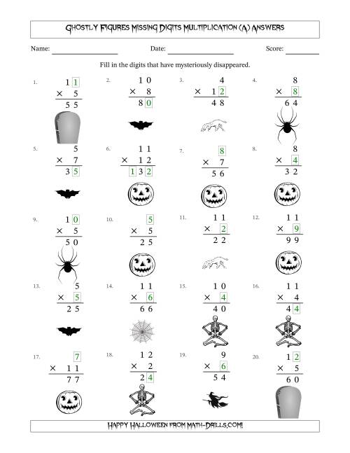 The Ghostly Figures Missing Digits Multiplication (Easier Version) (A) Math Worksheet Page 2