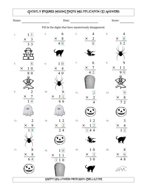 The Ghostly Figures Missing Digits Multiplication (Easier Version) (E) Math Worksheet Page 2