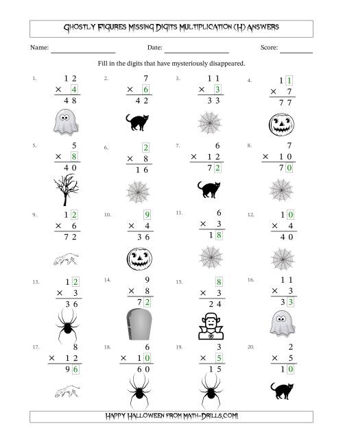 The Ghostly Figures Missing Digits Multiplication (Easier Version) (H) Math Worksheet Page 2