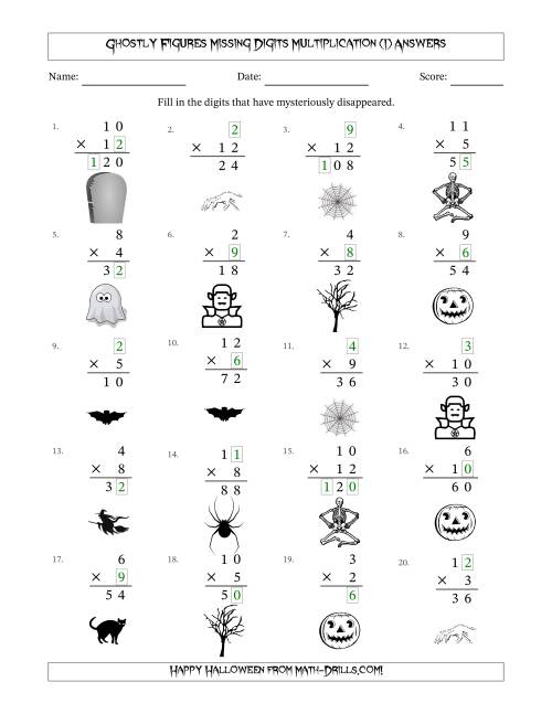 The Ghostly Figures Missing Digits Multiplication (Easier Version) (I) Math Worksheet Page 2