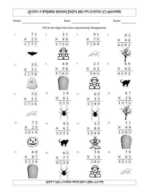 The Ghostly Figures Missing Digits Multiplication (Harder Version) (C) Math Worksheet Page 2