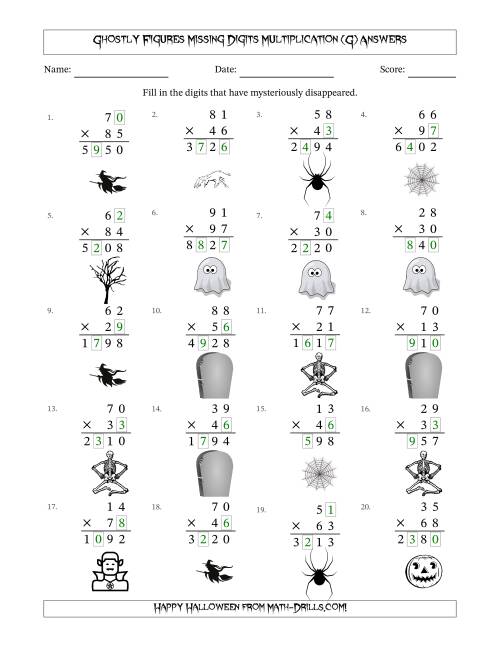 The Ghostly Figures Missing Digits Multiplication (Harder Version) (G) Math Worksheet Page 2