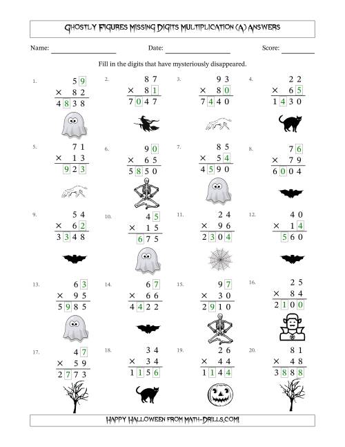 The Ghostly Figures Missing Digits Multiplication (Harder Version) (All) Math Worksheet Page 2