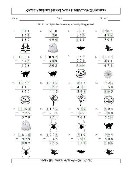 The Ghostly Figures Missing Digits Subtraction (Easier Version) (C) Math Worksheet Page 2