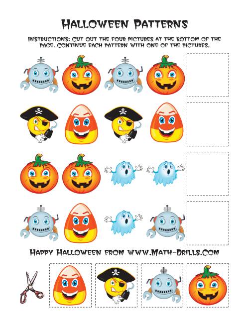 The Halloween Picture Patterns (B) Math Worksheet