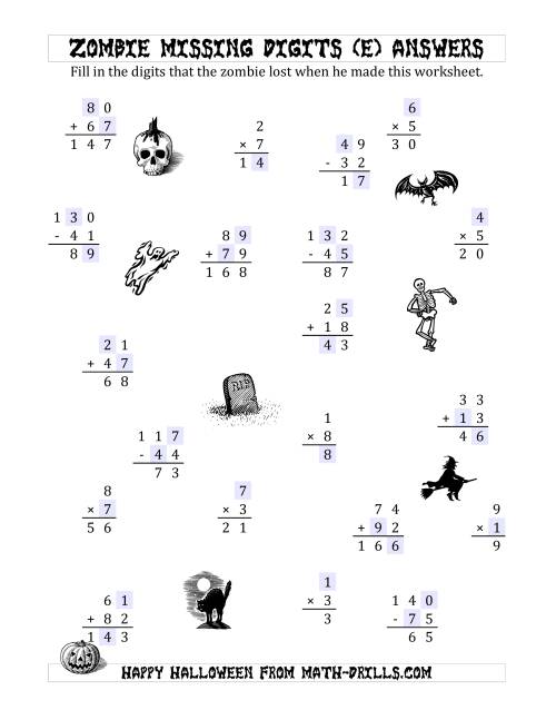 The Zombie Missing Digits (E) Math Worksheet Page 2