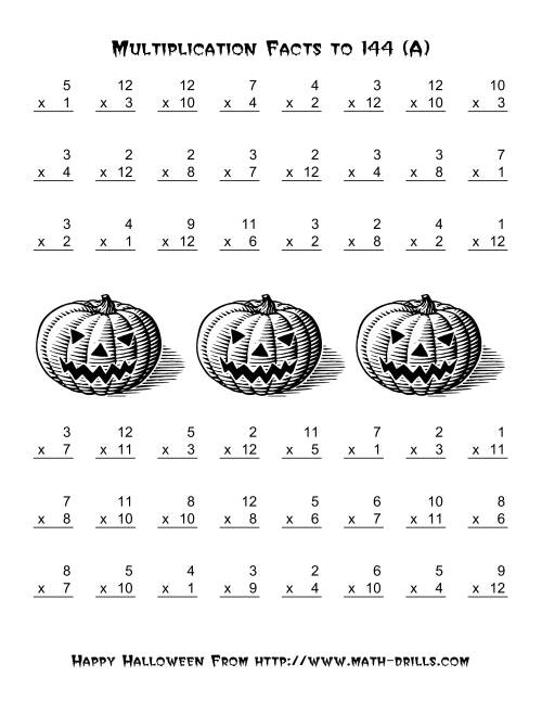 The All Operations -- Multiplication Facts to 144 (A) Math Worksheet