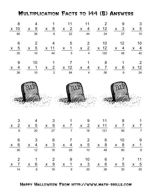 The All Operations -- Multiplication Facts to 144 (B) Math Worksheet Page 2