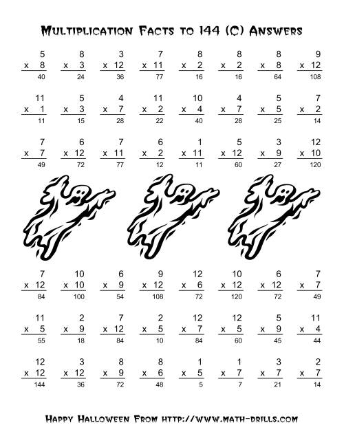 The All Operations -- Multiplication Facts to 144 (C) Math Worksheet Page 2
