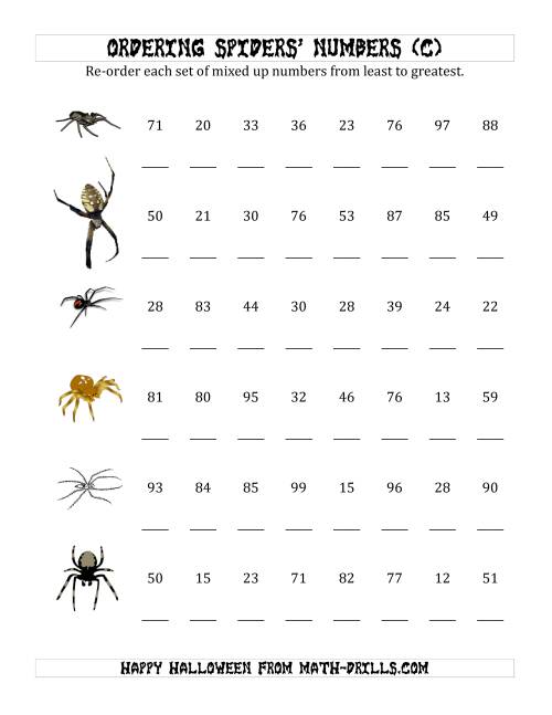 The Ordering Halloween Spiders' Number Sets to 100 (C) Math Worksheet