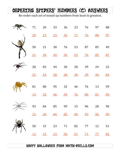 The Ordering Halloween Spiders' Number Sets to 100 (C) Math Worksheet Page 2