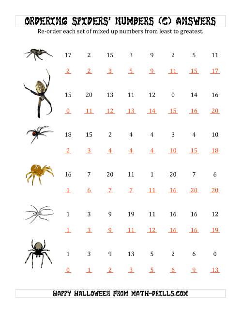 The Ordering Halloween Spiders' Number Sets to 20 (C) Math Worksheet Page 2