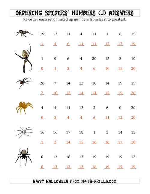 The Ordering Halloween Spiders' Number Sets to 20 (J) Math Worksheet Page 2