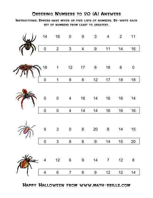 The Ordering Halloween Spiders' Number Sets to 20 (Old) Math Worksheet Page 2
