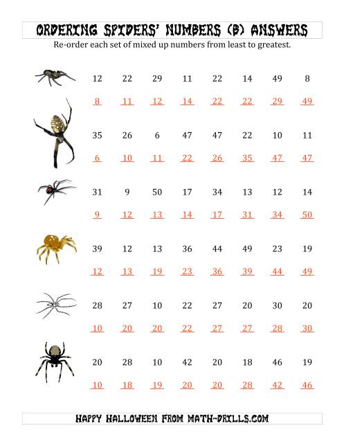The Ordering Halloween Spiders' Number Sets to 50 (B) Math Worksheet Page 2