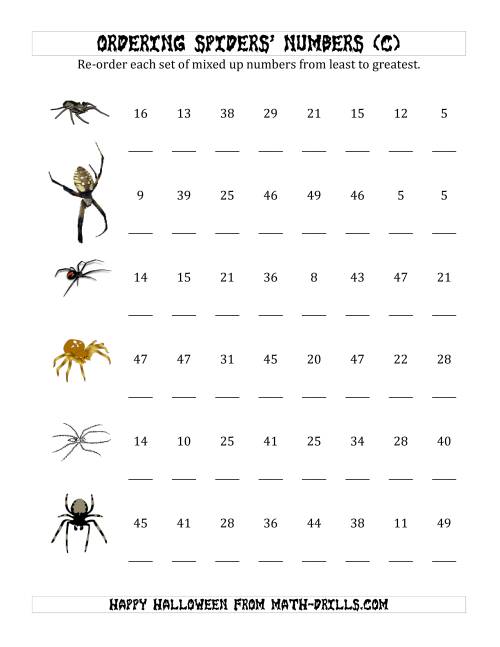 The Ordering Halloween Spiders' Number Sets to 50 (C) Math Worksheet