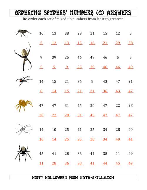 The Ordering Halloween Spiders' Number Sets to 50 (C) Math Worksheet Page 2