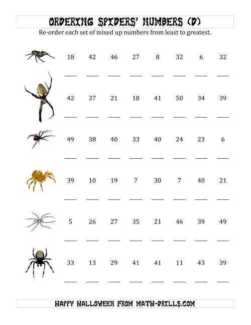 The Ordering Halloween Spiders' Number Sets to 50 (D) Math Worksheet