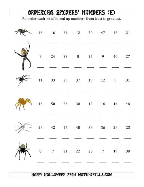 The Ordering Halloween Spiders' Number Sets to 50 (E) Math Worksheet