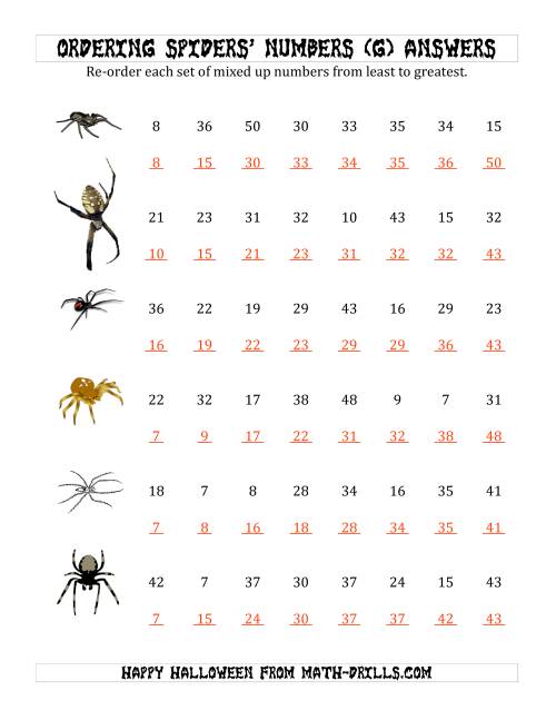 The Ordering Halloween Spiders' Number Sets to 50 (G) Math Worksheet Page 2