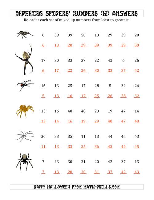 The Ordering Halloween Spiders' Number Sets to 50 (H) Math Worksheet Page 2