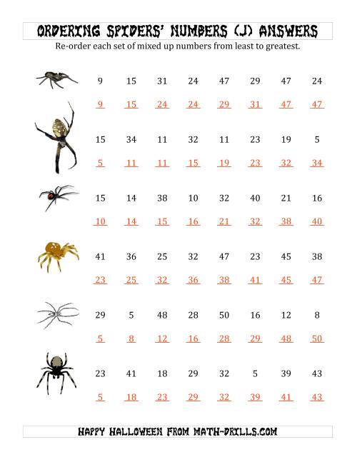 The Ordering Halloween Spiders' Number Sets to 50 (J) Math Worksheet Page 2