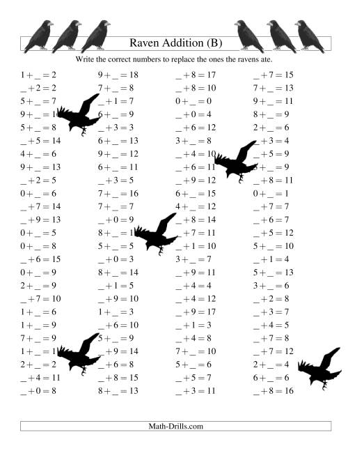 The Raven Addition with Missing Terms (B) Math Worksheet