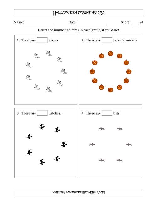 The Counting Halloween Pictures in Circular Patterns (B) Math Worksheet