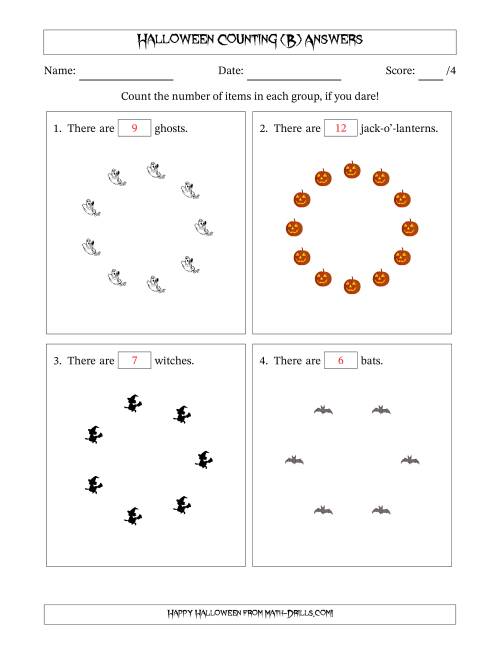 The Counting Halloween Pictures in Circular Patterns (B) Math Worksheet Page 2
