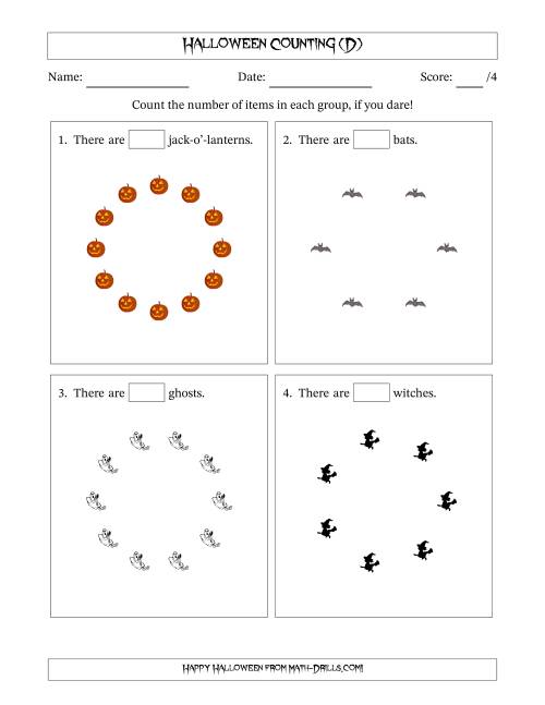 The Counting Halloween Pictures in Circular Patterns (D) Math Worksheet