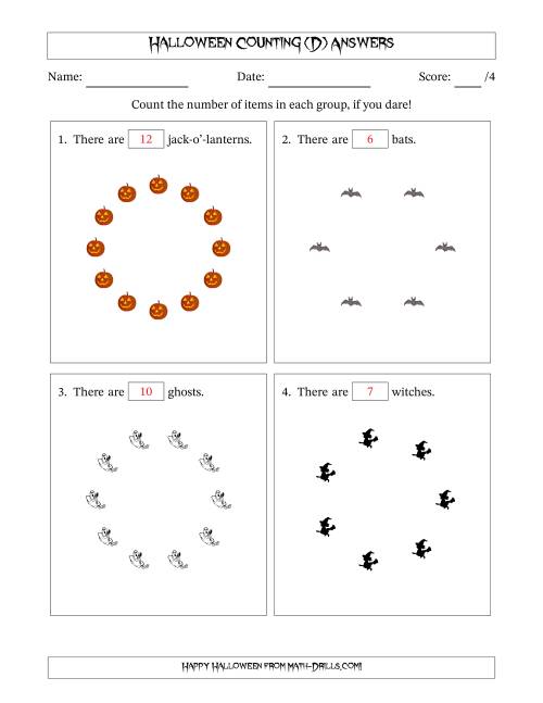 The Counting Halloween Pictures in Circular Patterns (D) Math Worksheet Page 2