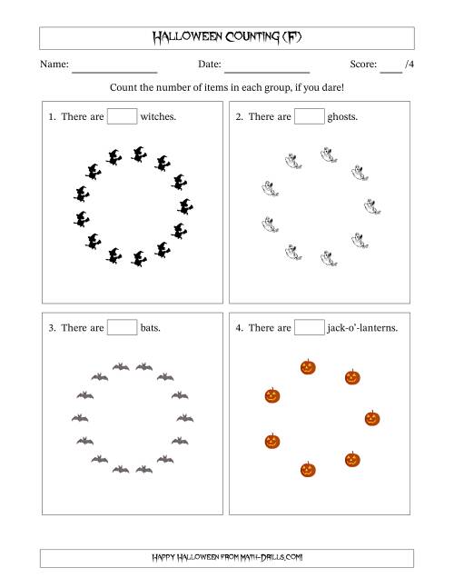 The Counting Halloween Pictures in Circular Patterns (F) Math Worksheet