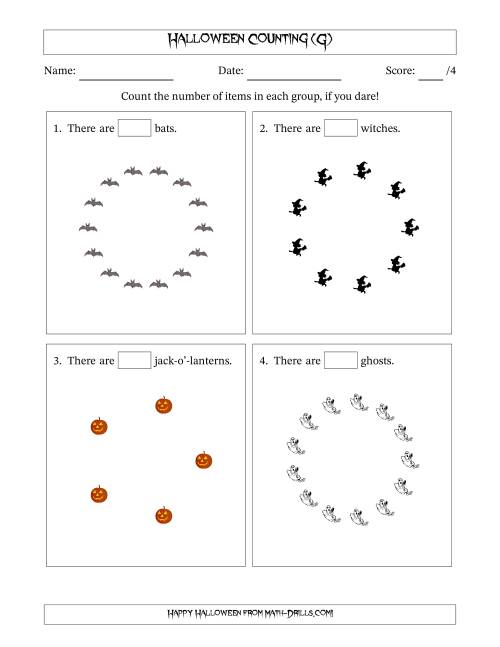 The Counting Halloween Pictures in Circular Patterns (G) Math Worksheet