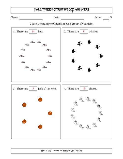 The Counting Halloween Pictures in Circular Patterns (G) Math Worksheet Page 2