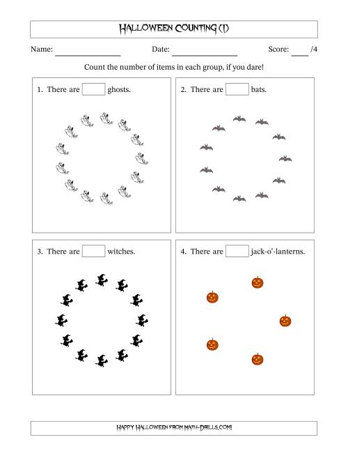 The Counting Halloween Pictures in Circular Patterns (I) Math Worksheet