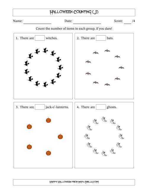 The Counting Halloween Pictures in Circular Patterns (J) Math Worksheet