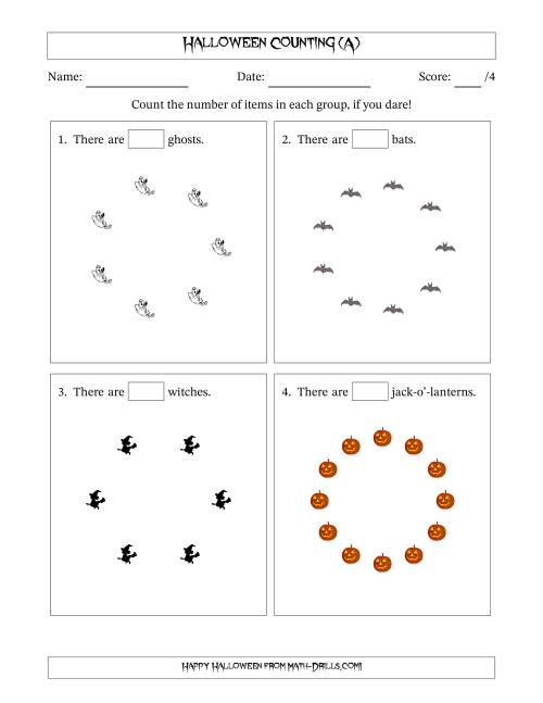 The Counting Halloween Pictures in Circular Patterns (All) Math Worksheet