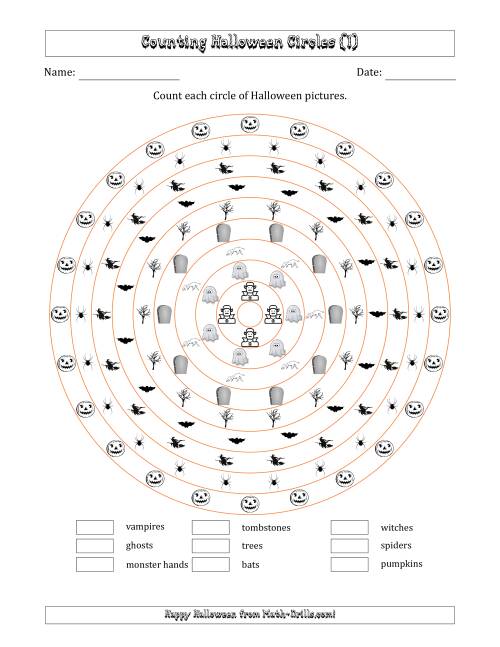 The Counting Halloween Pictures in Circular Arrangements in a Circle (I) Math Worksheet