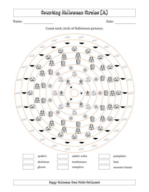 The Counting Halloween Pictures in Circular Arrangements in a Circle (All) Math Worksheet