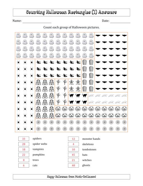 The Counting Halloween Pictures in Rectangular Arrangements in a Rectangle (I) Math Worksheet Page 2