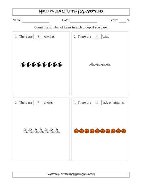 The Counting Halloween Objects in Horizontal Linear Arrangements (A) Math Worksheet Page 2