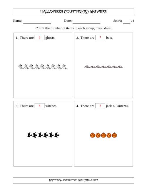 The Counting Halloween Objects in Horizontal Linear Arrangements (B) Math Worksheet Page 2