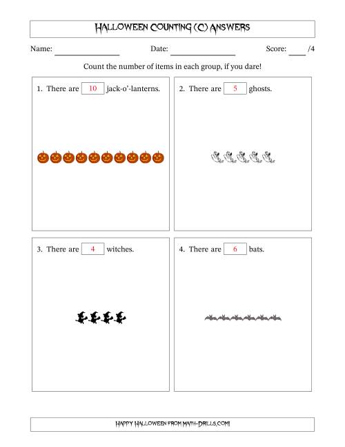 The Counting Halloween Objects in Horizontal Linear Arrangements (C) Math Worksheet Page 2