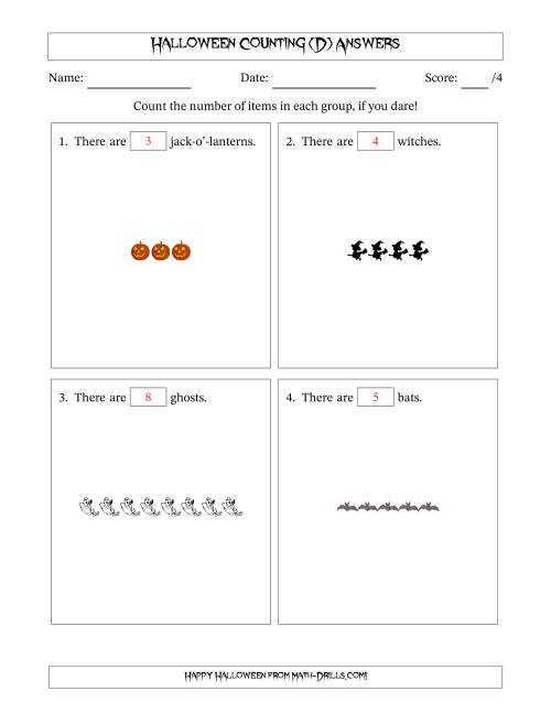 The Counting Halloween Objects in Horizontal Linear Arrangements (D) Math Worksheet Page 2