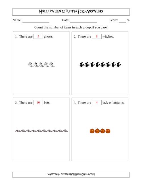 The Counting Halloween Objects in Horizontal Linear Arrangements (E) Math Worksheet Page 2