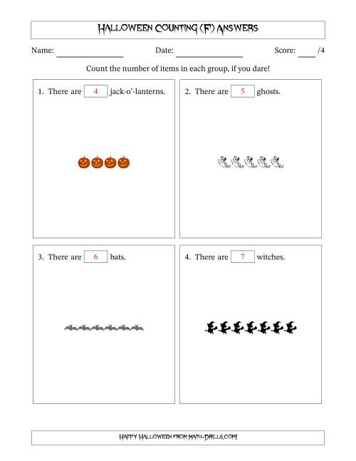 The Counting Halloween Objects in Horizontal Linear Arrangements (F) Math Worksheet Page 2