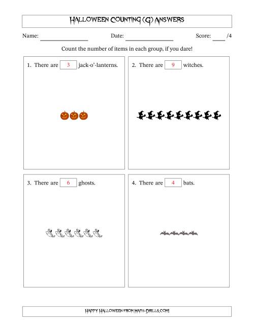 The Counting Halloween Objects in Horizontal Linear Arrangements (G) Math Worksheet Page 2