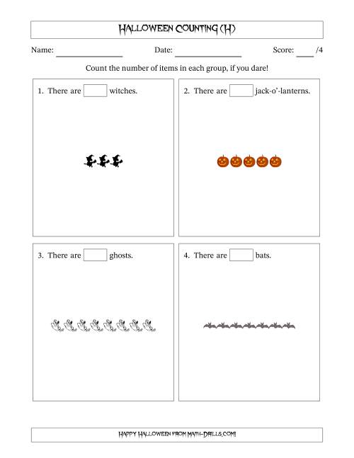 The Counting Halloween Objects in Horizontal Linear Arrangements (H) Math Worksheet