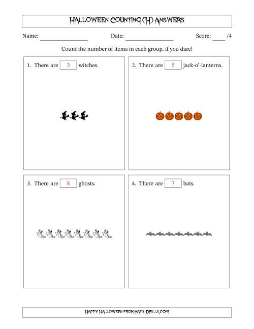 The Counting Halloween Objects in Horizontal Linear Arrangements (H) Math Worksheet Page 2