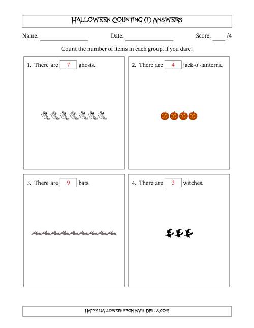 The Counting Halloween Objects in Horizontal Linear Arrangements (I) Math Worksheet Page 2